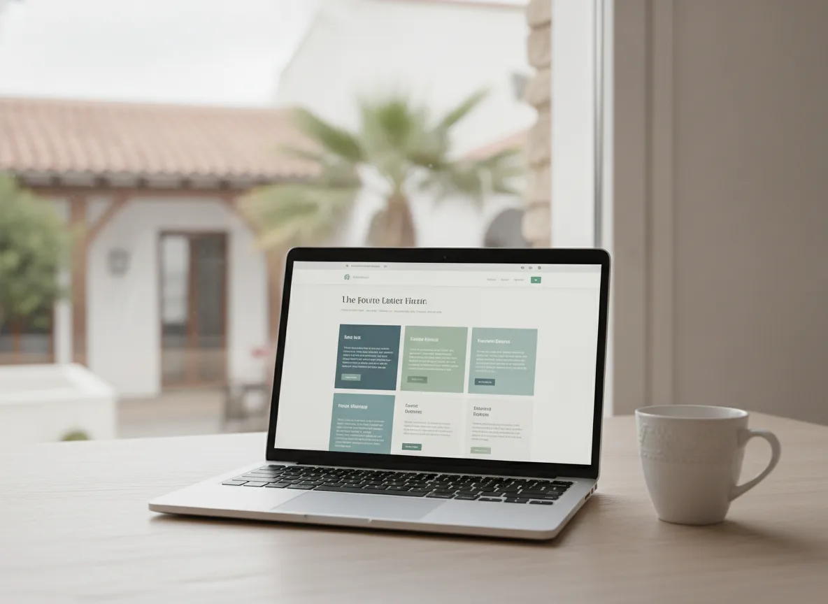 Laptop mit einer gut strukturierten Website eines kleinen Unternehmens in einem hellen Büro
