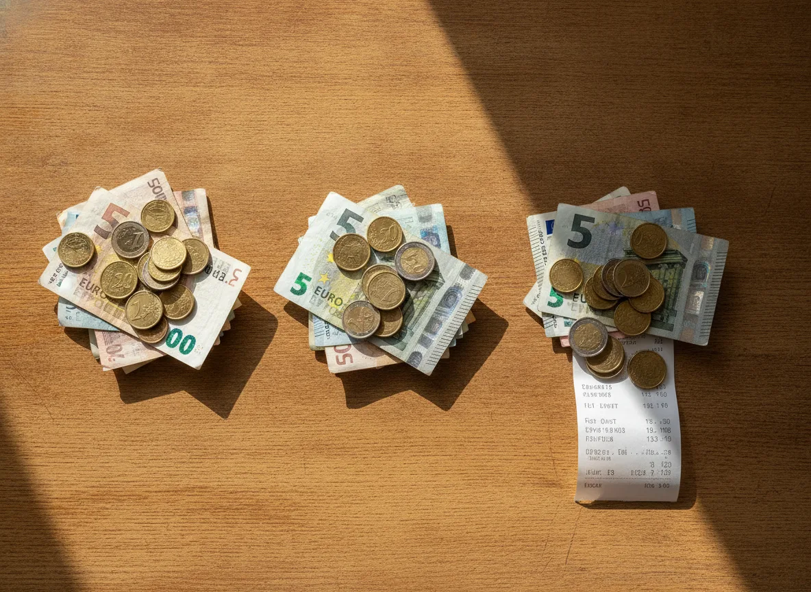 Monety i banknoty euro ułożone do porównania kosztów rezerwacji apartamentu