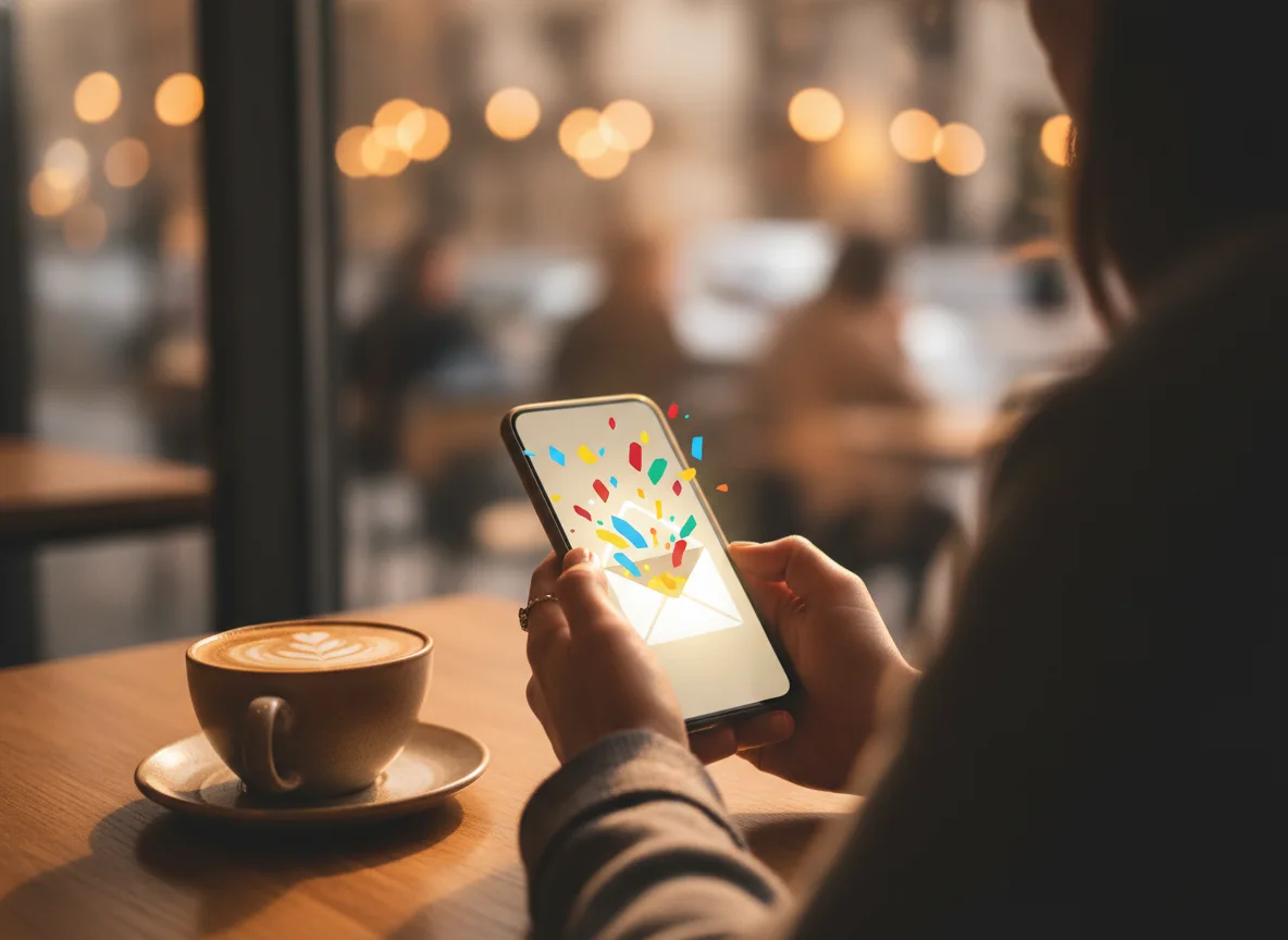 Χέρια που κρατούν smartphone και εμφανίζουν ένα λαμπερό ψηφιακό δώρο